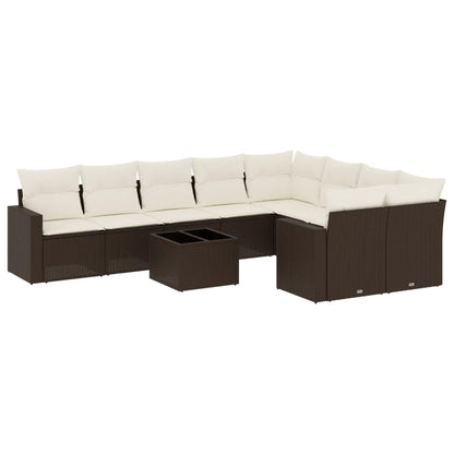 Set Divani da Giardino 10pz con Cuscini in Polyrattan Marrone | homemem39