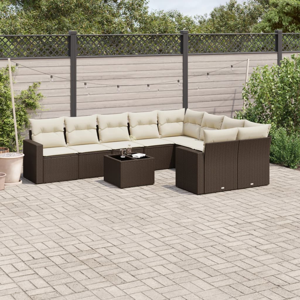 Set Divani da Giardino 10pz con Cuscini in Polyrattan Marrone | homemem39