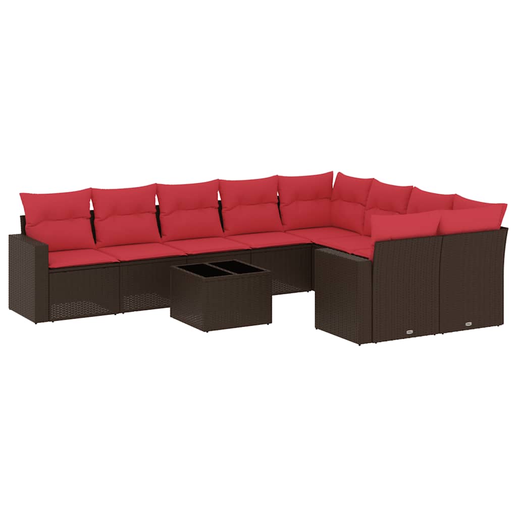Set Divani da Giardino 10pz con Cuscini in Polyrattan Marrone | homemem39