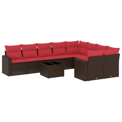 Set Divani da Giardino 10pz con Cuscini in Polyrattan Marrone | homemem39
