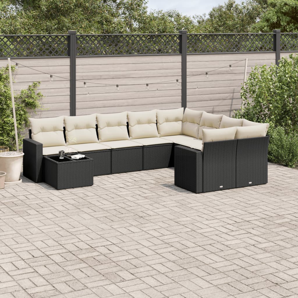Set Divani da Giardino 10pz con Cuscini in Polyrattan Nero | homemem39