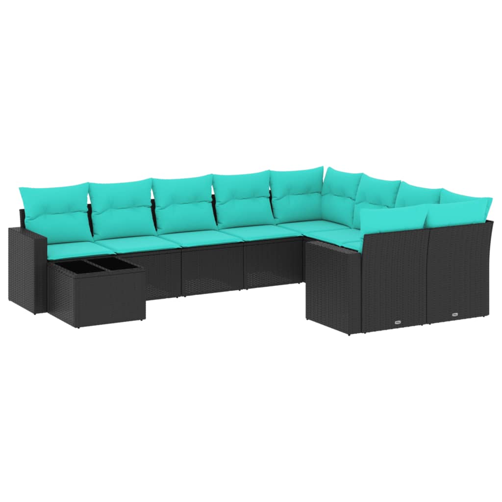 Set Divani da Giardino 10 pz con Cuscini Nero in Polyrattan - homemem39