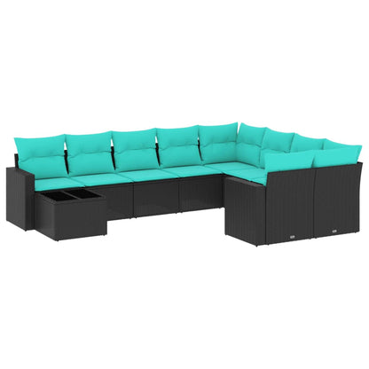 Set Divani da Giardino 10 pz con Cuscini Nero in Polyrattan - homemem39