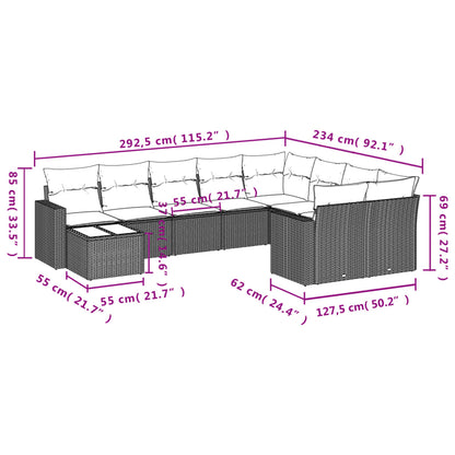 Set Divani da Giardino 10 pz con Cuscini Nero in Polyrattan