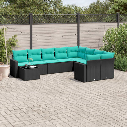 Set Divani da Giardino 10 pz con Cuscini Nero in Polyrattan | homemem39