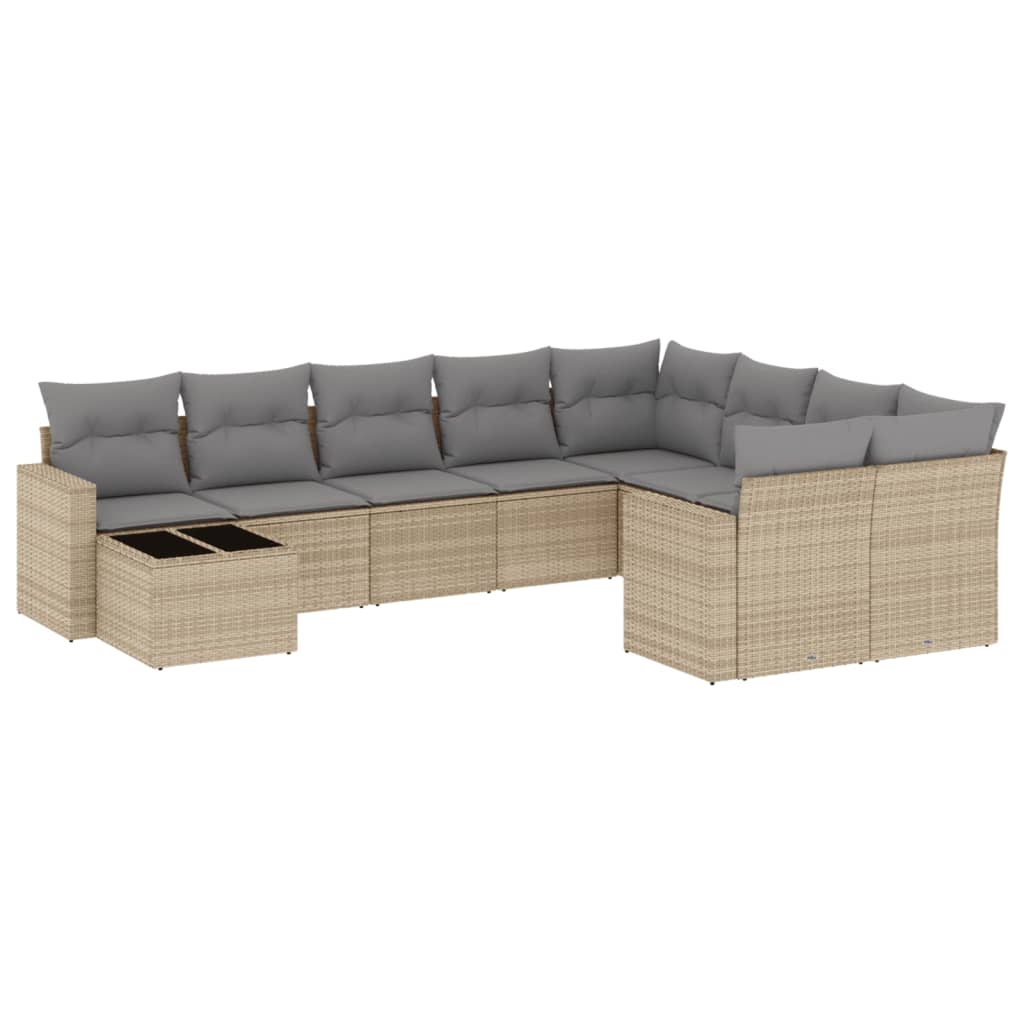 Set Divano da Giardino 10 pz con Cuscini Beige in Polyrattan | homemem39