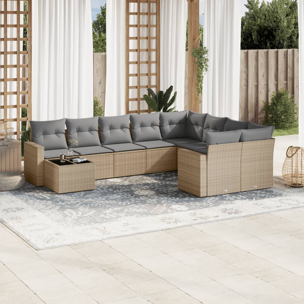 Set Divano da Giardino 10 pz con Cuscini Beige in Polyrattan | homemem39