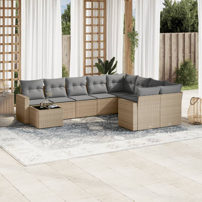 Set Divano da Giardino 10 pz con Cuscini Beige in Polyrattan | homemem39