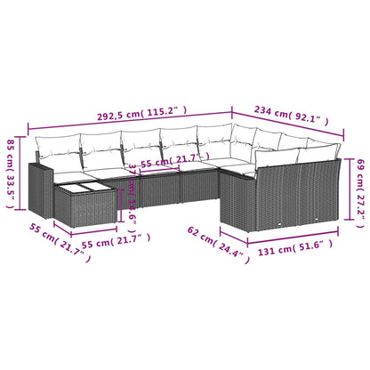 Set Divano da Giardino 10 pz con Cuscini Grigio in Polyrattan | homemem39