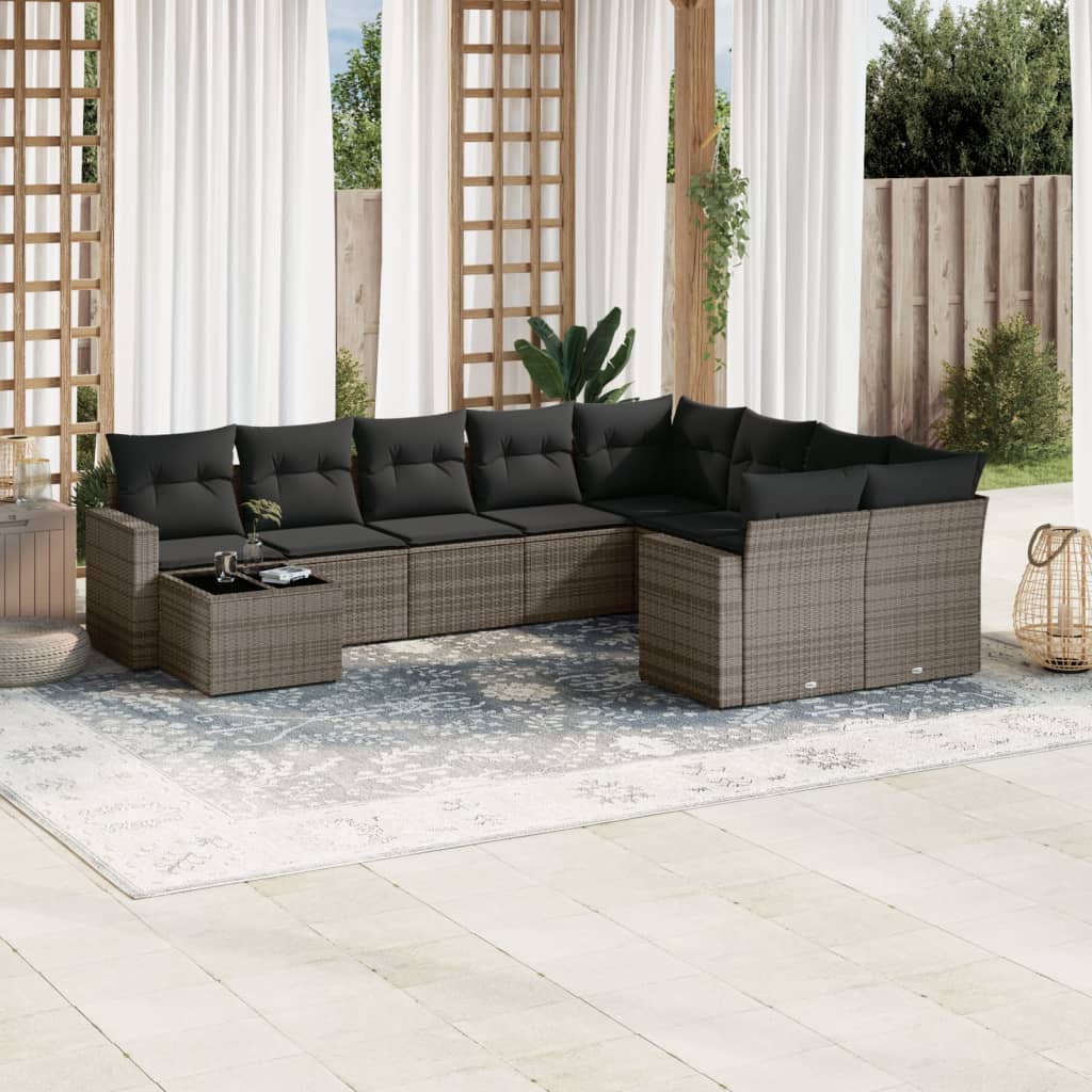 Set Divano da Giardino 10 pz con Cuscini Grigio in Polyrattan | homemem39