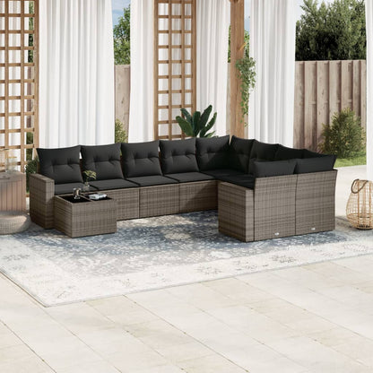 Set Divano da Giardino 10 pz con Cuscini Grigio in Polyrattan | homemem39