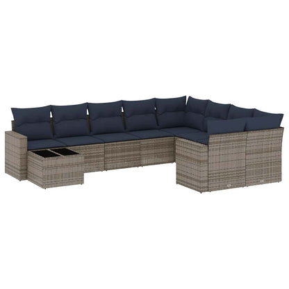 Set Divani da Giardino 10 pz con Cuscini Grigio in Polyrattan | homemem39