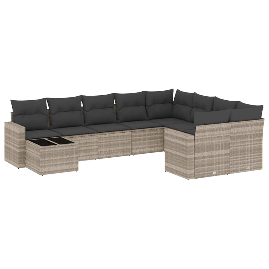 Set Divano Giardino 10 pz con Cuscini Grigio Chiaro Polyrattan | homemem39
