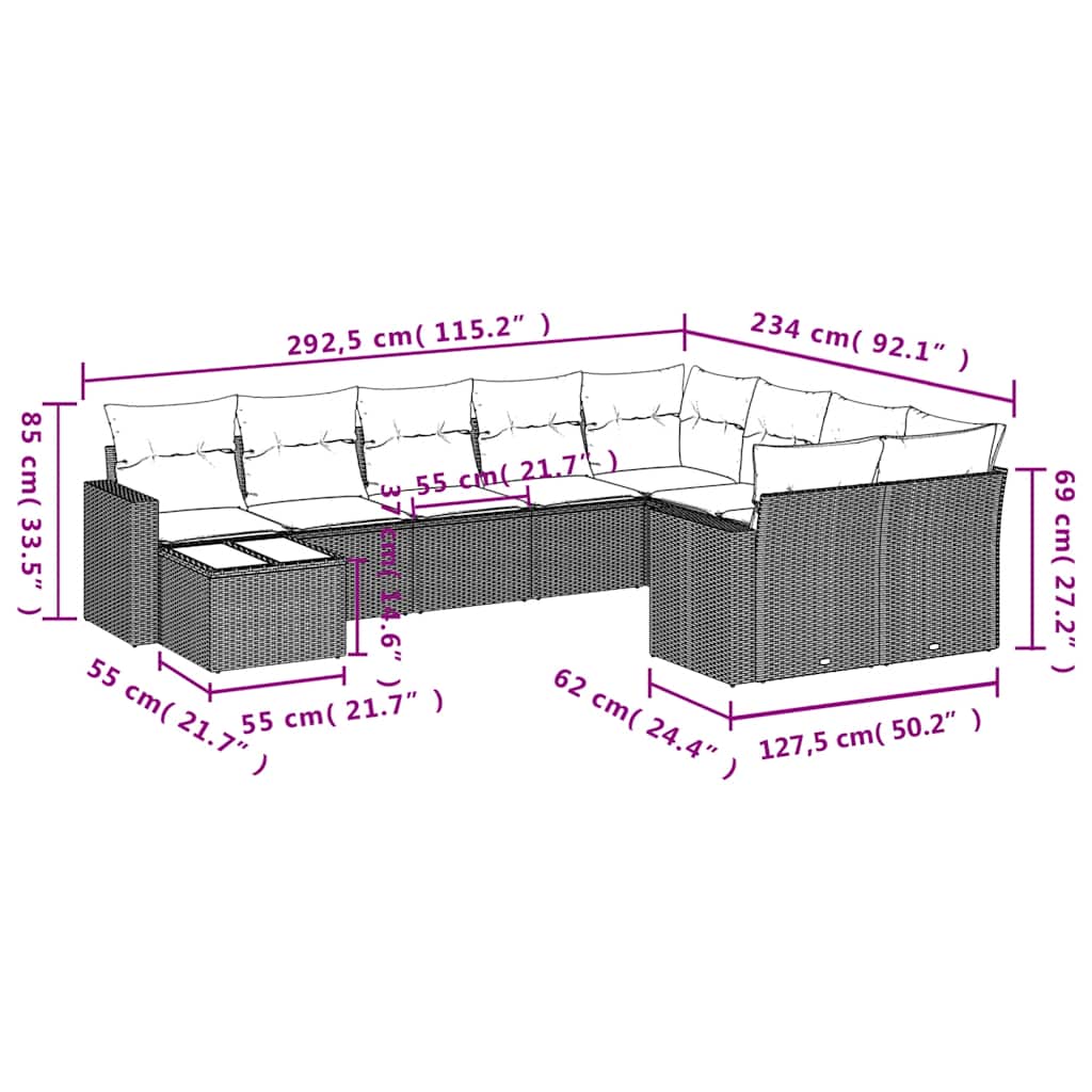 Set Divano Giardino 10 pz con Cuscini Grigio Chiaro Polyrattan | homemem39