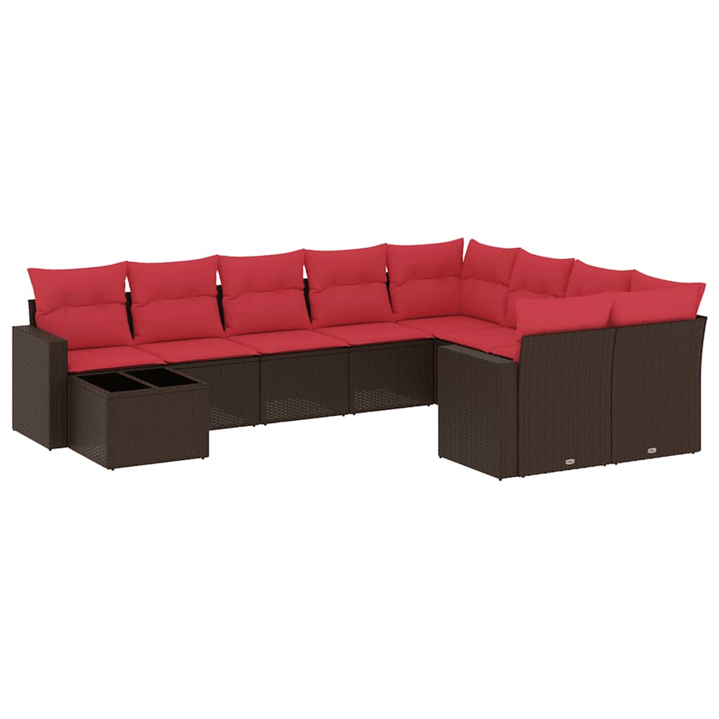 Set Divani da Giardino 10pz con Cuscini in Polyrattan Marrone | homemem39