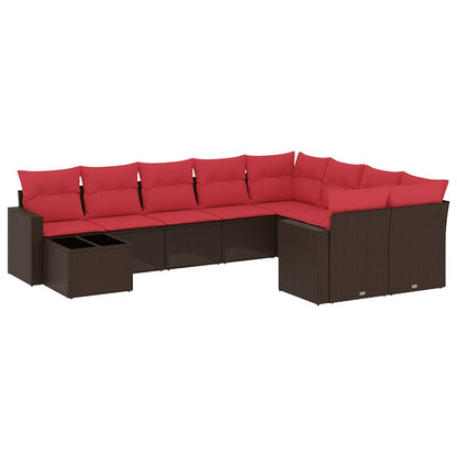 Set Divani da Giardino 10pz con Cuscini in Polyrattan Marrone | homemem39
