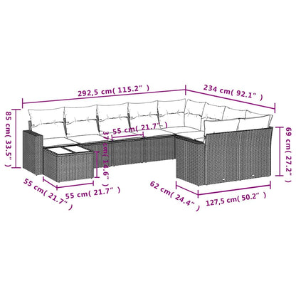 Set Divani da Giardino 10pz con Cuscini in Polyrattan Marrone | homemem39
