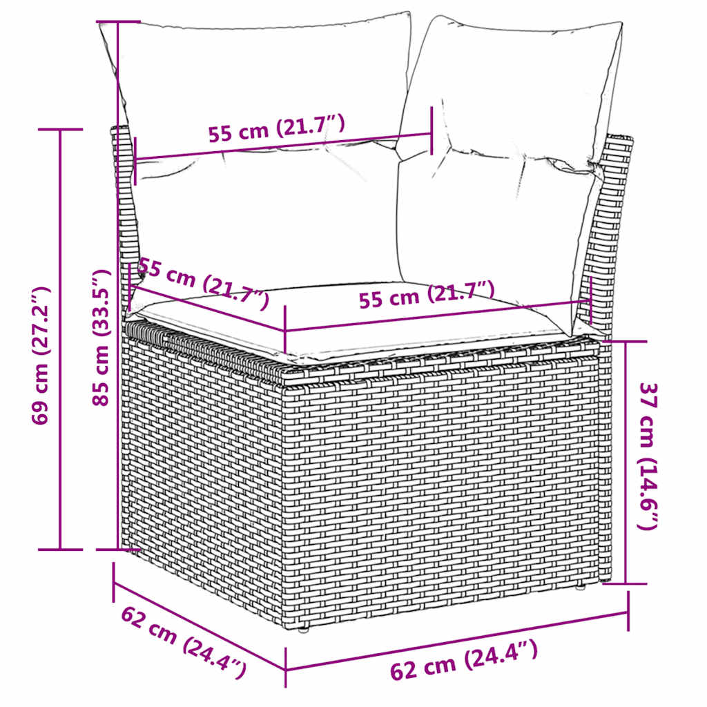 Set Divani da Giardino 10pz con Cuscini in Polyrattan Marrone | homemem39