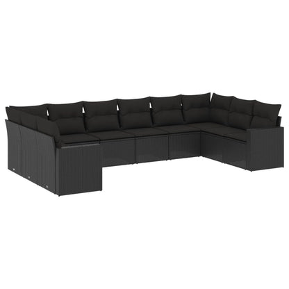 Set Divani da Giardino 10pz con Cuscini in Polyrattan Nero | homemem39
