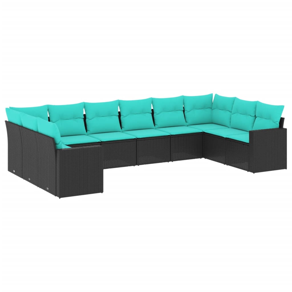 Set Divani da Giardino 10 pz con Cuscini Nero in Polyrattan | homemem39