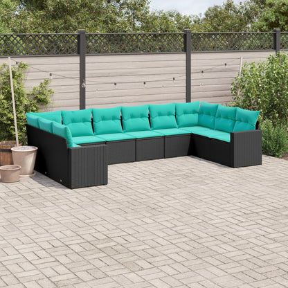 Set Divani da Giardino 10 pz con Cuscini Nero in Polyrattan