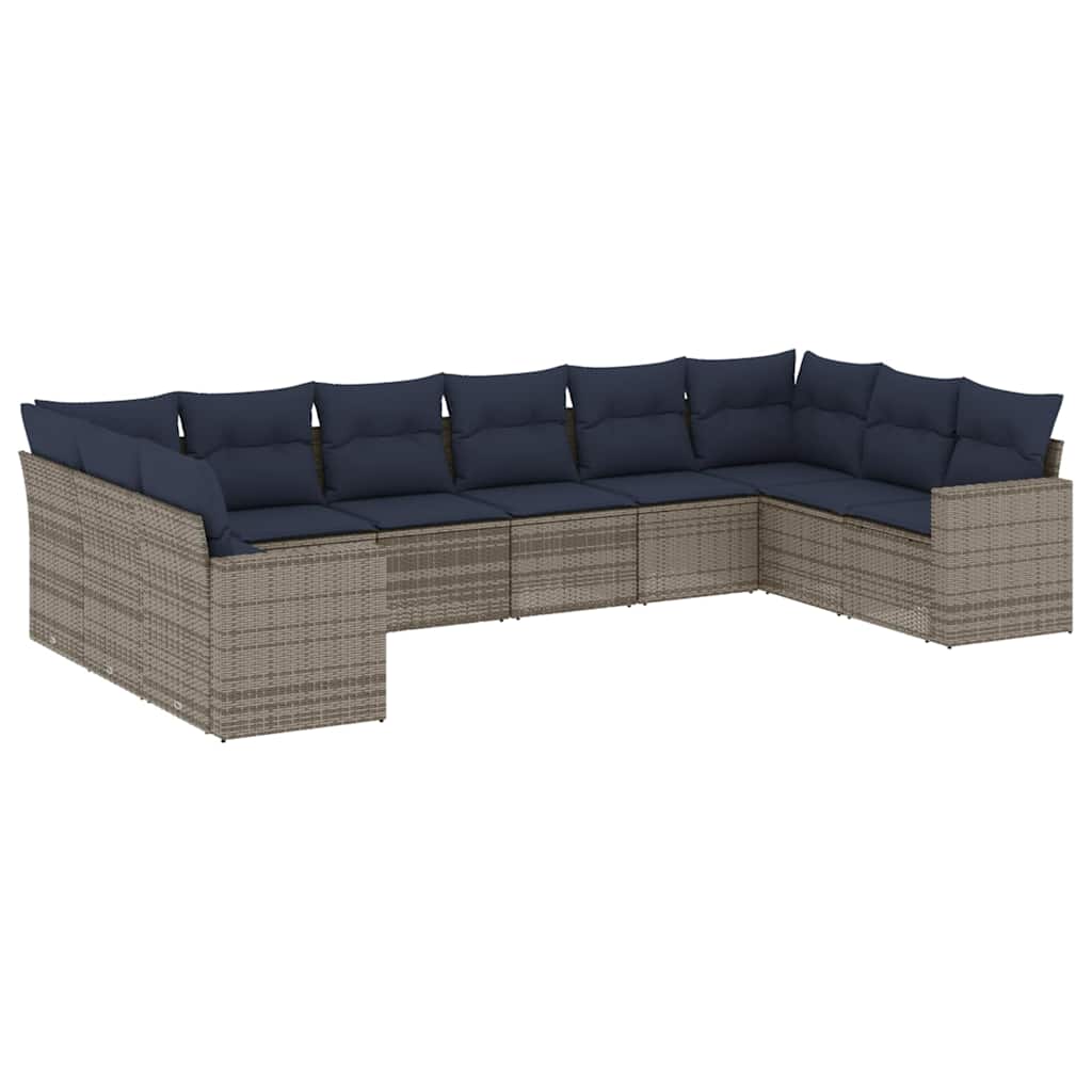 Set Divani da Giardino 10 pz con Cuscini Grigio in Polyrattan | homemem39