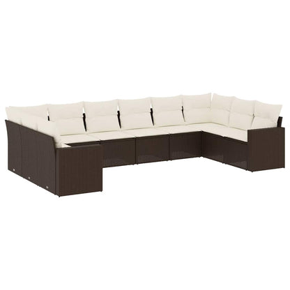 Set Divani da Giardino 10pz con Cuscini in Polyrattan Marrone | homemem39