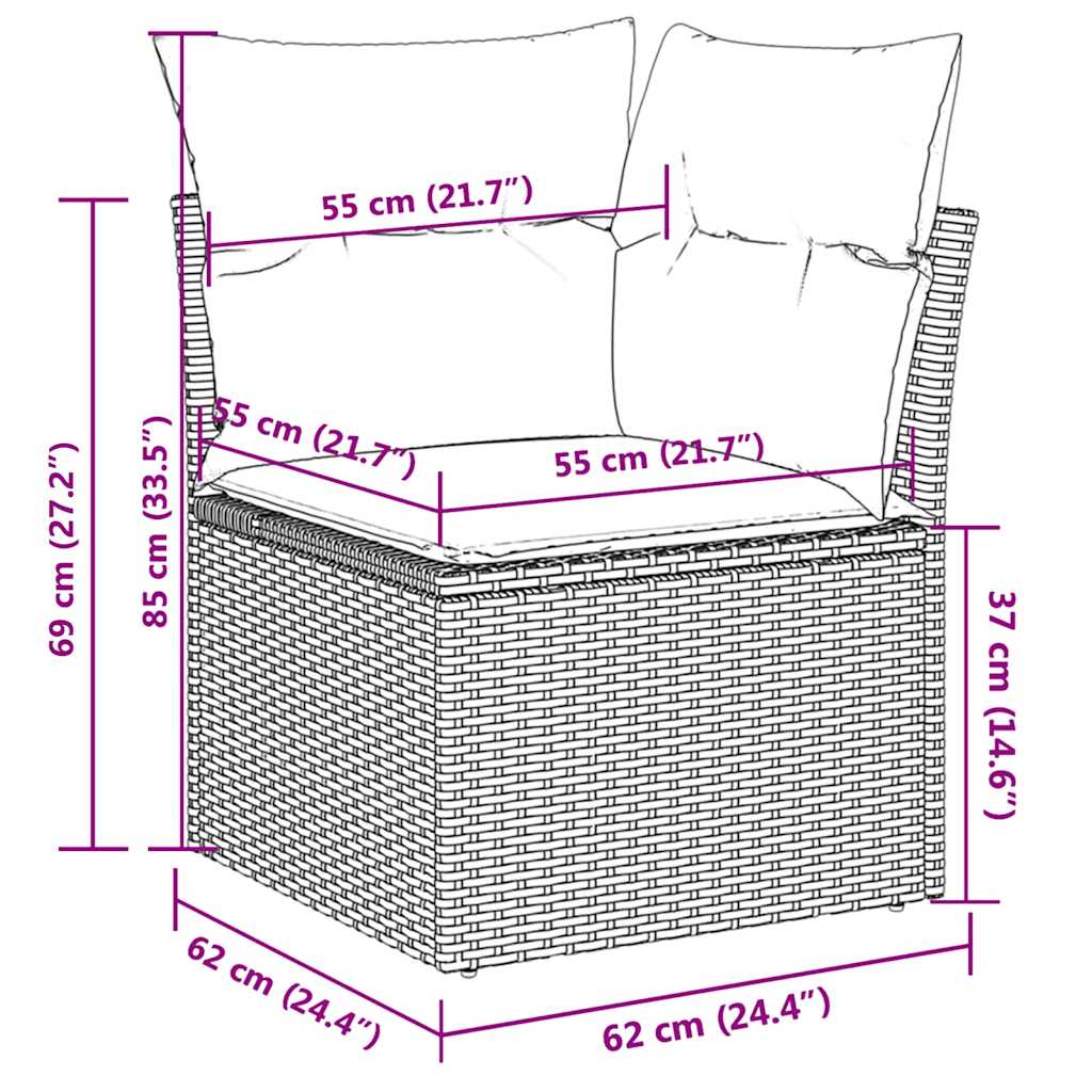 Set Divani da Giardino 10pz con Cuscini in Polyrattan Marrone