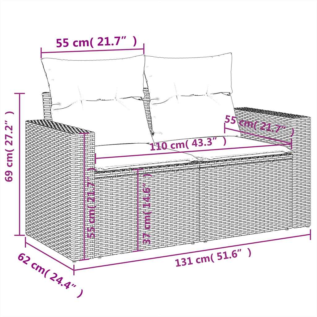 Set Divani da Giardino 10pz con Cuscini in Polyrattan Marrone