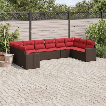 Set Divani da Giardino 10pz con Cuscini in Polyrattan Marrone | homemem39