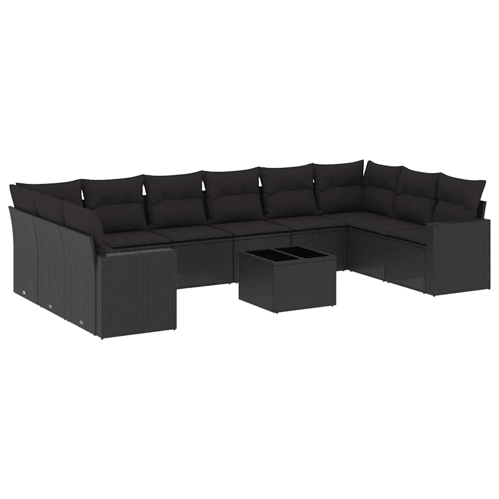 Set Divani da Giardino 11 pz con Cuscini in Polyrattan Nero | homemem39