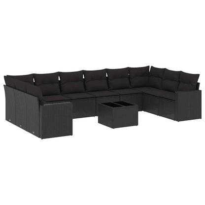 Set Divani da Giardino 11 pz con Cuscini in Polyrattan Nero | homemem39