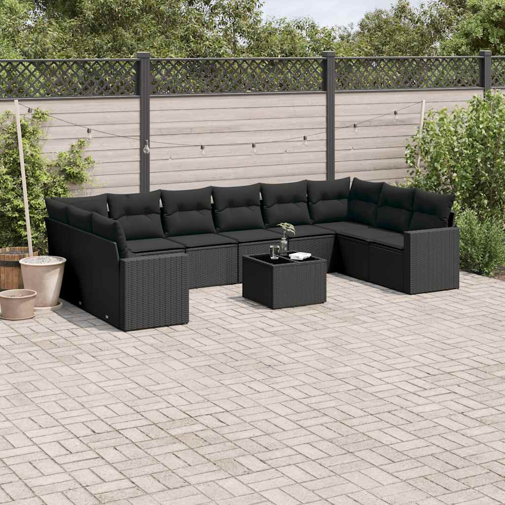 Set Divani da Giardino 11 pz con Cuscini in Polyrattan Nero | homemem39