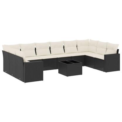 Set Divani da Giardino 11 pz con Cuscini in Polyrattan Nero | homemem39