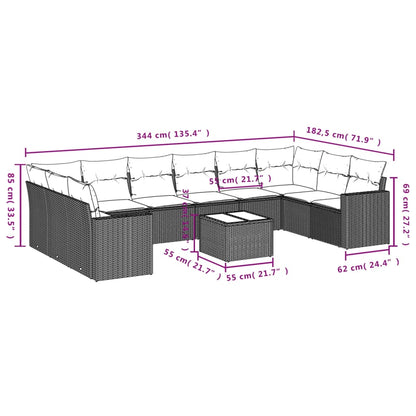 Set Divani da Giardino 11 pz con Cuscini in Polyrattan Nero | homemem39