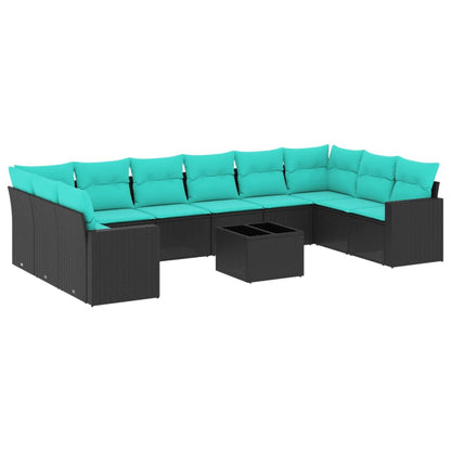 Set Divani da Giardino 11 pz con Cuscini in Polyrattan Nero