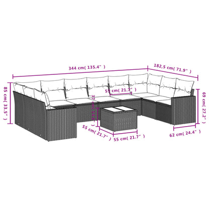 Set Divani da Giardino 11 pz con Cuscini in Polyrattan Nero | homemem39