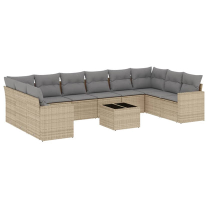 Set Divani da Giardino 11 pz con Cuscini Beige in Polyrattan | homemem39