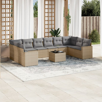 Set Divani da Giardino 11 pz con Cuscini Beige in Polyrattan | homemem39