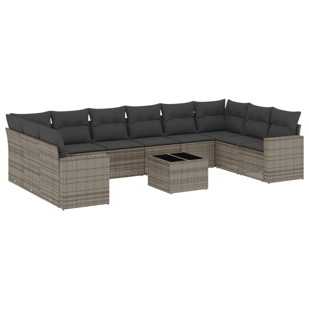 Set Divani da Giardino 11 pz con Cuscini in Polyrattan Grigio | homemem39