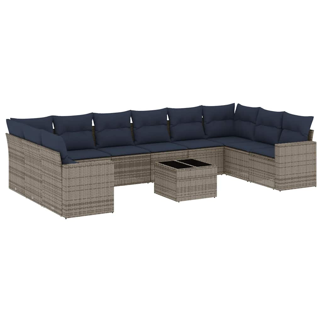 Set Divani da Giardino 11 pz con Cuscini in Polyrattan Grigio | homemem39
