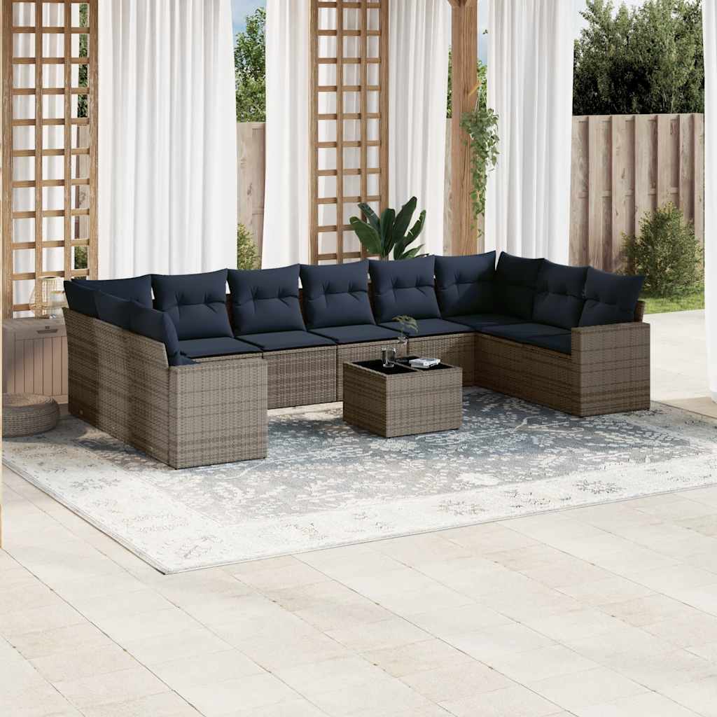 Set Divani da Giardino 11 pz con Cuscini in Polyrattan Grigio | homemem39