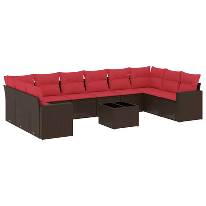 Set Divani da Giardino 11 pz con Cuscini Polyrattan Marrone | homemem39