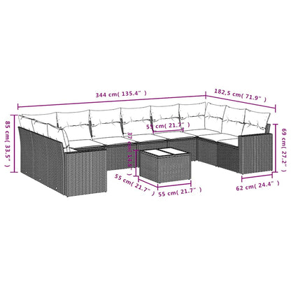 Set Divani da Giardino 11 pz con Cuscini Polyrattan Marrone | homemem39