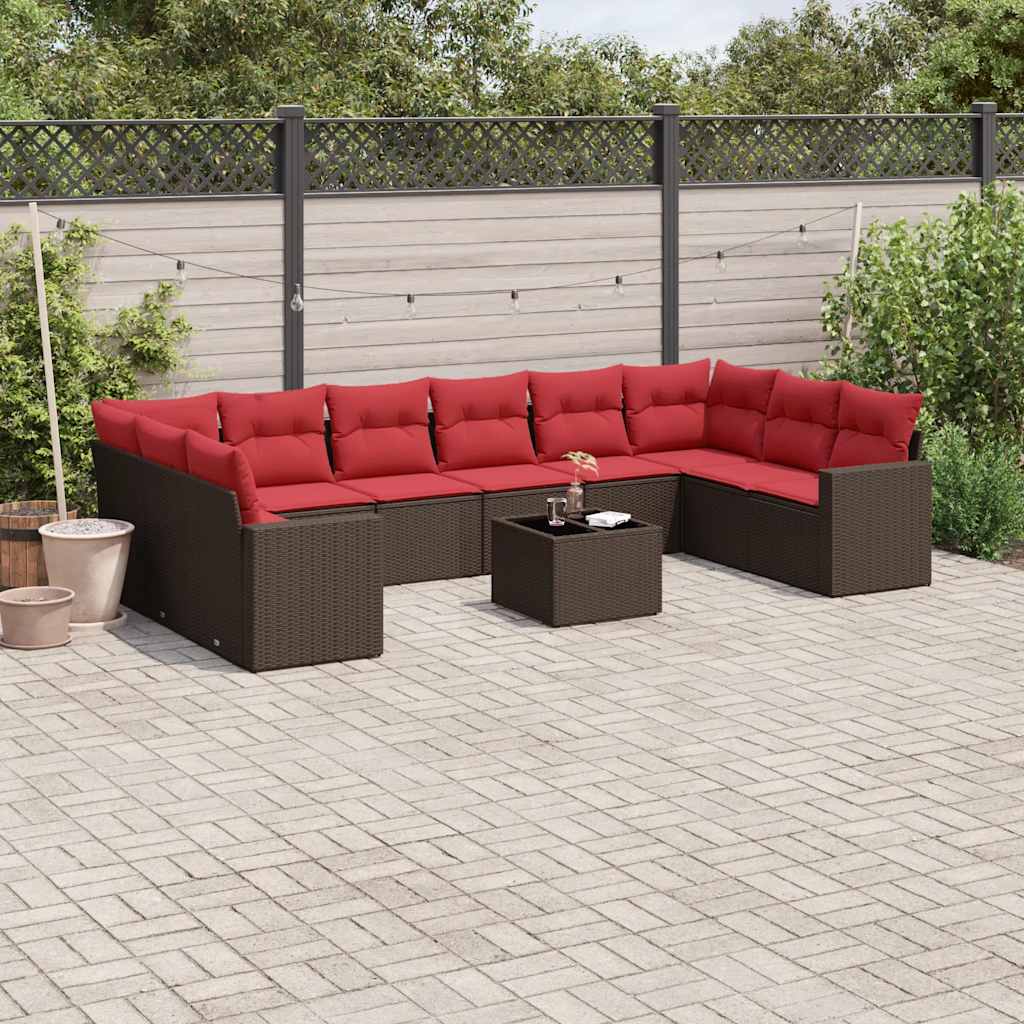 Set Divani da Giardino 11 pz con Cuscini Polyrattan Marrone | homemem39