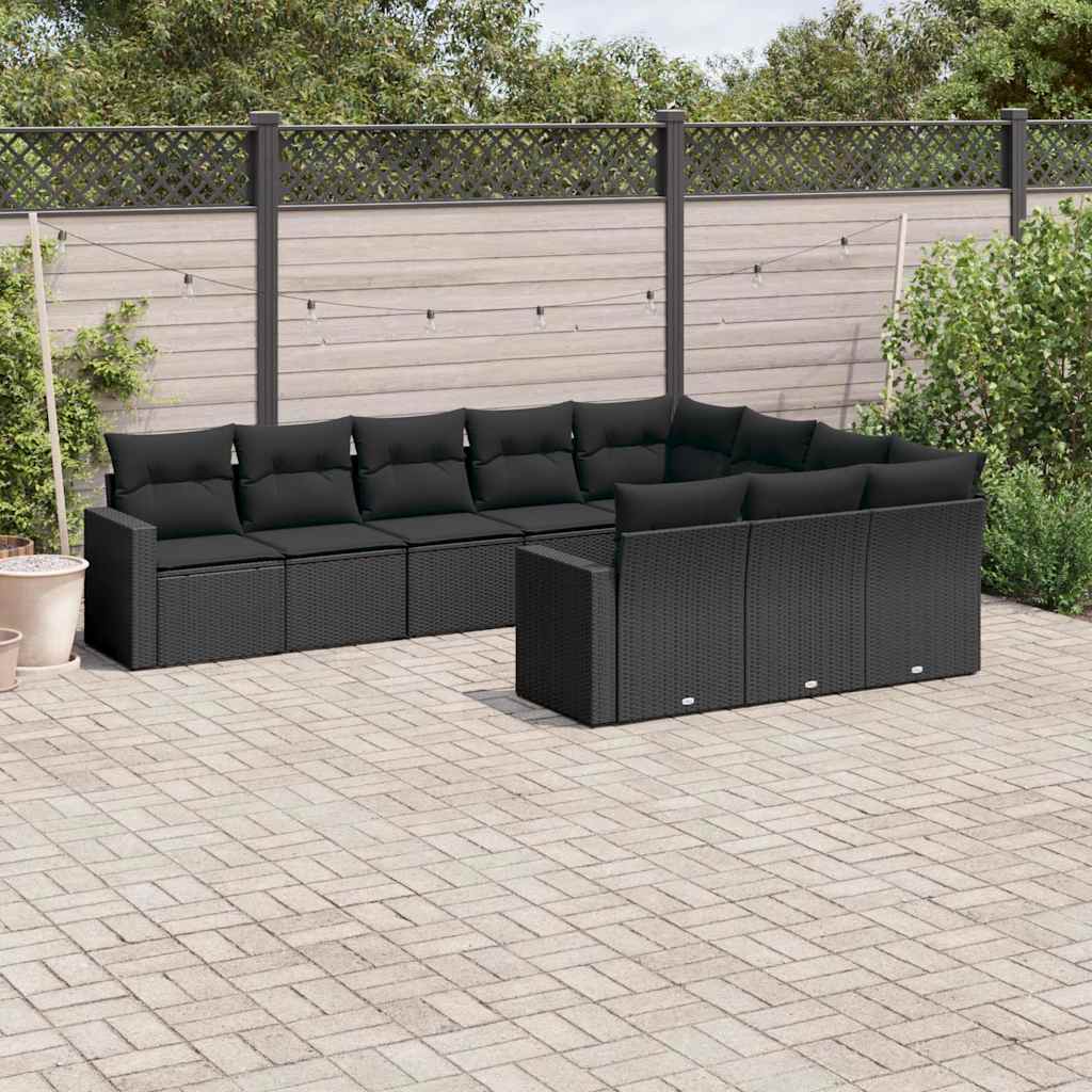 Set Divani da Giardino 10pz con Cuscini in Polyrattan Nero | homemem39