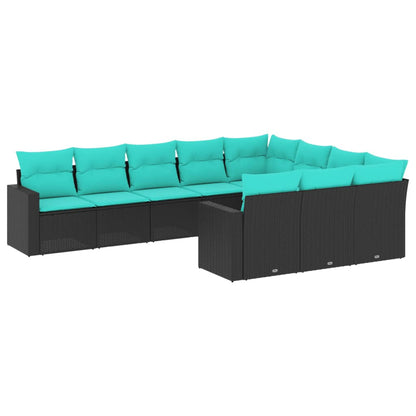 Set Divani da Giardino 10 pz con Cuscini Nero in Polyrattan | homemem39