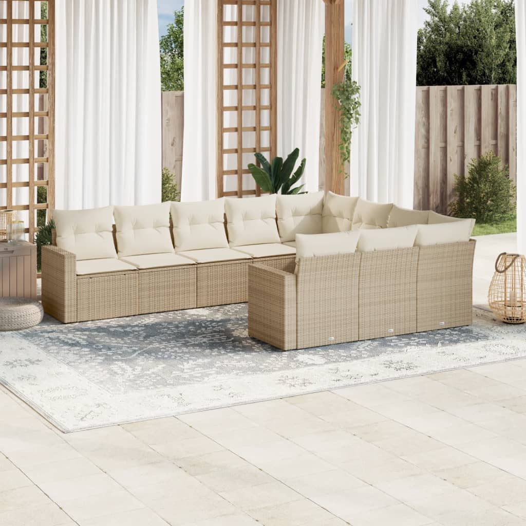Set Divano da Giardino 10 pz con Cuscini Beige in Polyrattan - homemem39