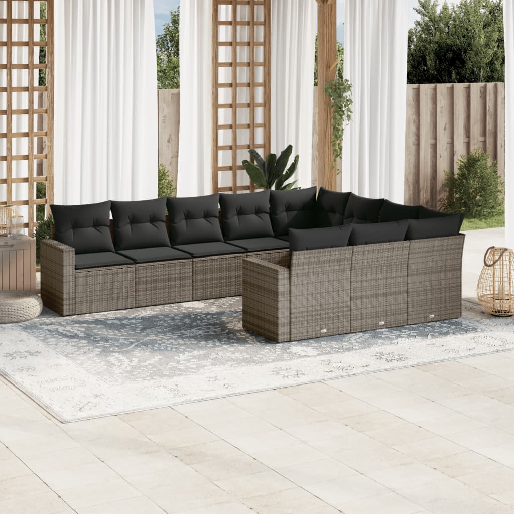 Set Divano da Giardino 10 pz con Cuscini Grigio in Polyrattan | homemem39