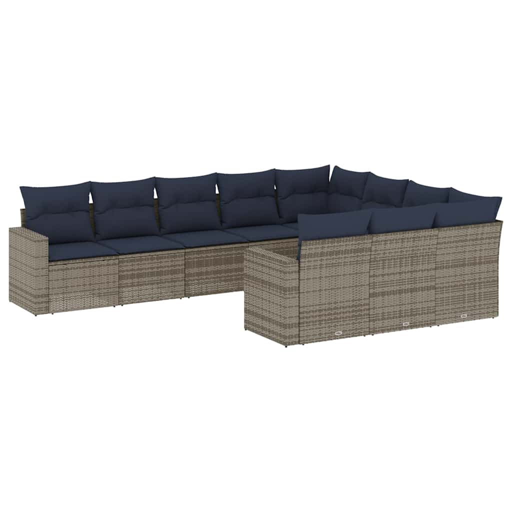 Set Divani da Giardino 10 pz con Cuscini Grigio in Polyrattan